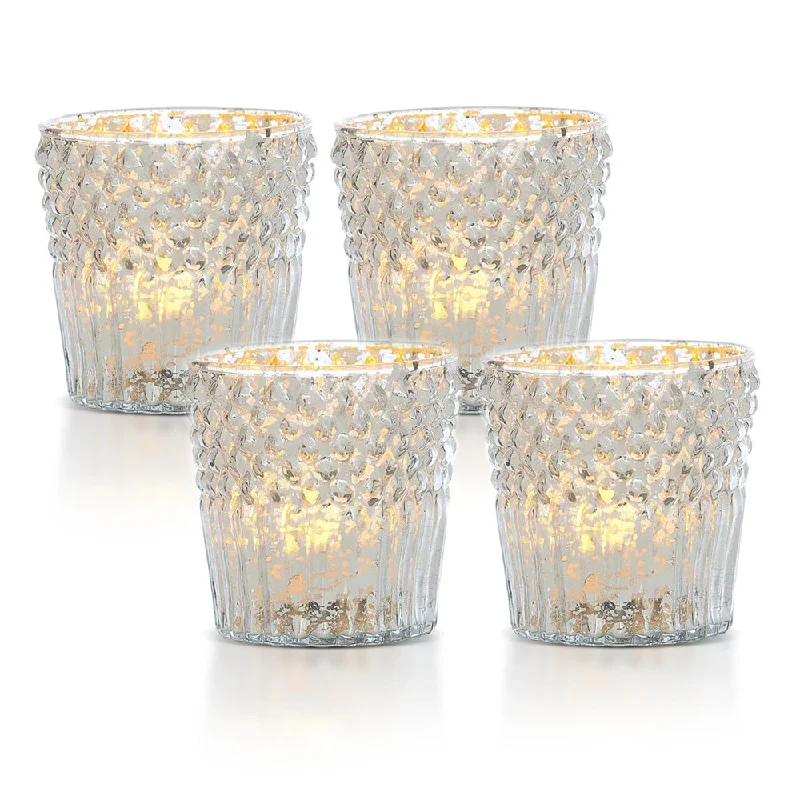 4-PACK | Vintage Mercury Glass Candle Holder (3-Inch, Ophelia Design, Silver) - For Use with Tea Lights - For Home Decor, Parties and Wedding Decorations 4-PACK | Vintage Mercury Glass Candle Holder (3-Inch, Ophelia Design, Silver) - For Use with Tea Lights - For Home Decor, Parties and Wedding Decorations