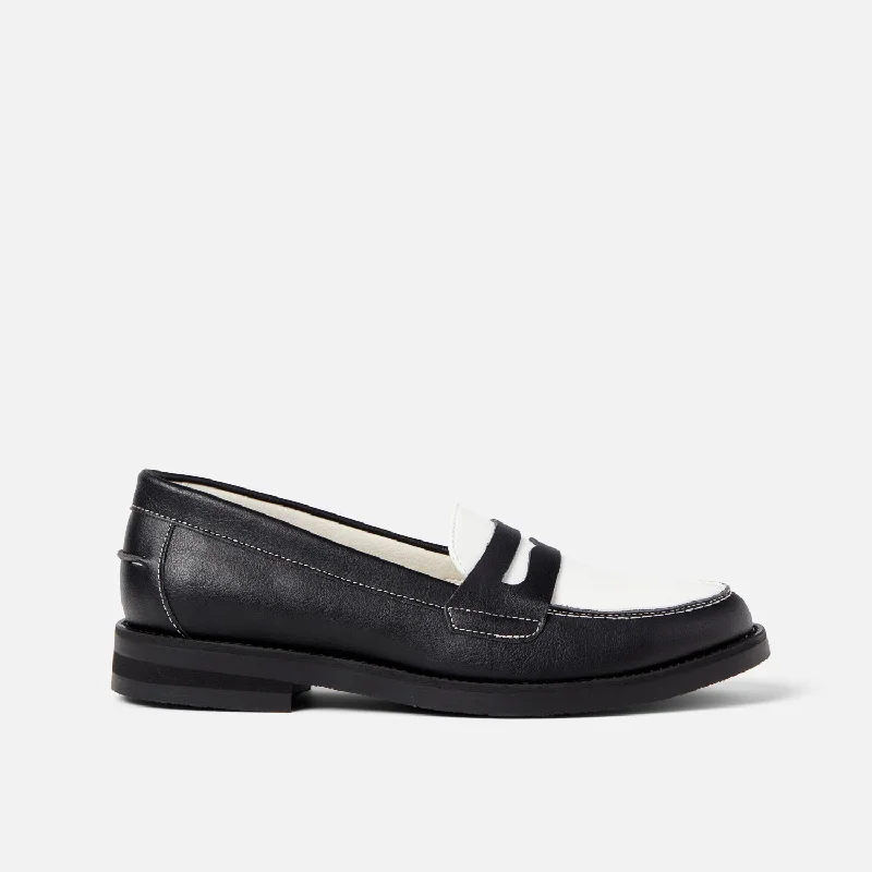 Adjustable Strap Women's Loafers in Tan for a Custom FitWilde Black + White Vegan Penny Loafer - Women's