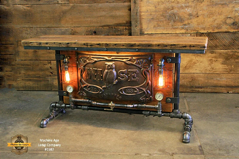 Steampunk Industrial / Antique Boiler door / Wise / Barn wood / Steam Gauge / Table #1587 Steampunk Industrial / Antique Boiler door / Wise / Barn wood / Steam Gauge / Table #1587