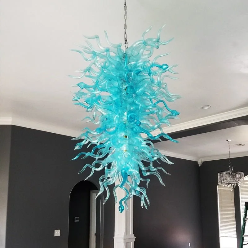 Nordic Style Aqua Blue Glass Chandelier Light Large Long Chain Blown Glass Chandelier Light Fixture Nordic Style Aqua Blue Glass Chandelier Light Large Long Chain Blown Glass Chandelier Light Fixture