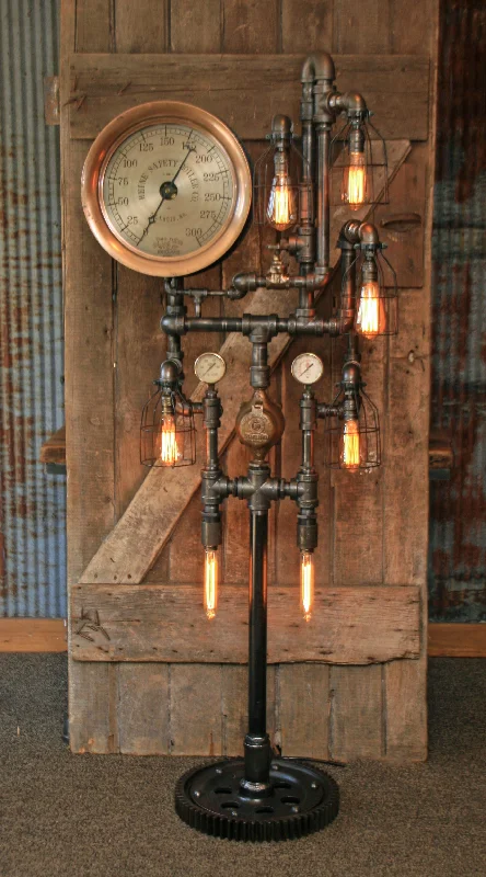 Steampunk Industrial / Antique Steam Gauge / Heine Boiler Company / St Louis / Floor Lamp #1543 Steampunk Industrial / Antique Steam Gauge / Heine Boiler Company / St Louis / Floor Lamp #1543