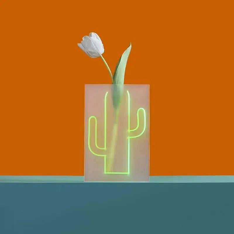 Neon Cactus Acrylic Vase & Desktop Organizer