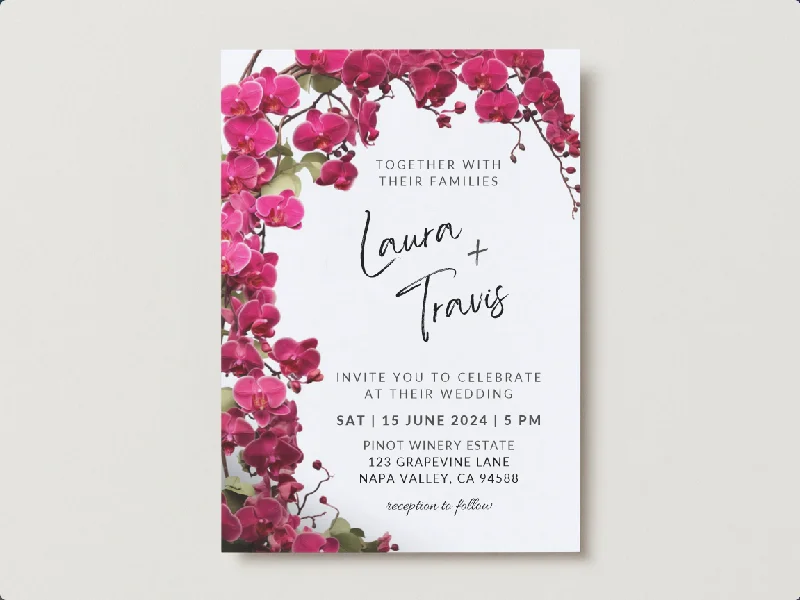 Set of Printable Wedding Invitation Templates, with Pink Orchid Floral Design, Digital Download, Custom DIY Edit and Print (Set Includes Invitation, RSVP and Details Card) Set of Printable Wedding Invitation Templates, with Pink Orchid Floral Design, Digital Download, Custom DIY Edit and Print (Set Includes Invitation, RSVP and Details Card)