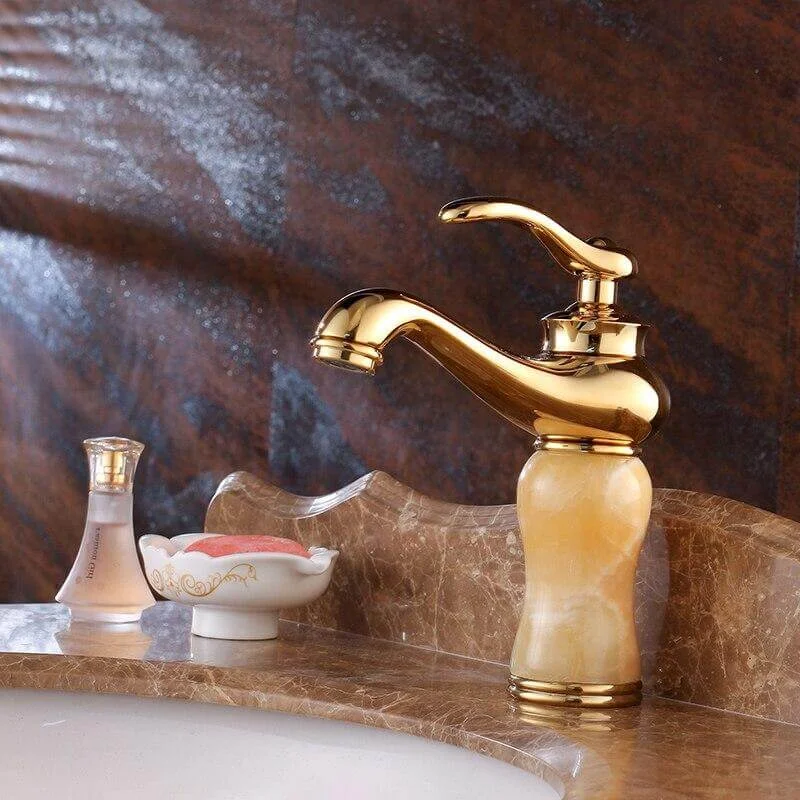 Gold Jade Ware Bathroom Faucet Single Handle Single Hole Sink Basin Faucet Cold Hot Water Mixer Bathroom Accessories Gold Jade Ware Bathroom Faucet Single Handle Single Hole Sink Basin Faucet Cold Hot Water Mixer Bathroom Accessories