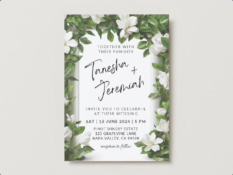 Set of Printable Wedding Invitation Templates, with White Gardenia Floral Design, Digital Download, Custom DIY Edit and Print (Set Includes Invitation, RSVP and Details Card) Set of Printable Wedding Invitation Templates, with White Gardenia Floral Design, Digital Download, Custom DIY Edit and Print (Set Includes Invitation, RSVP and Details Card)