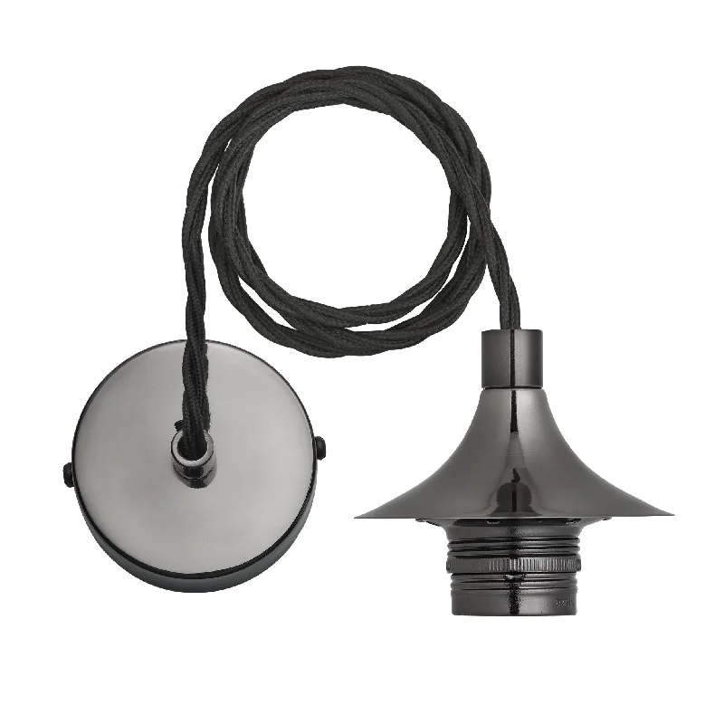 Chelsea Cord Set ES E27 Bulb Holder - Shiny Black Nickel & Fabric Flex