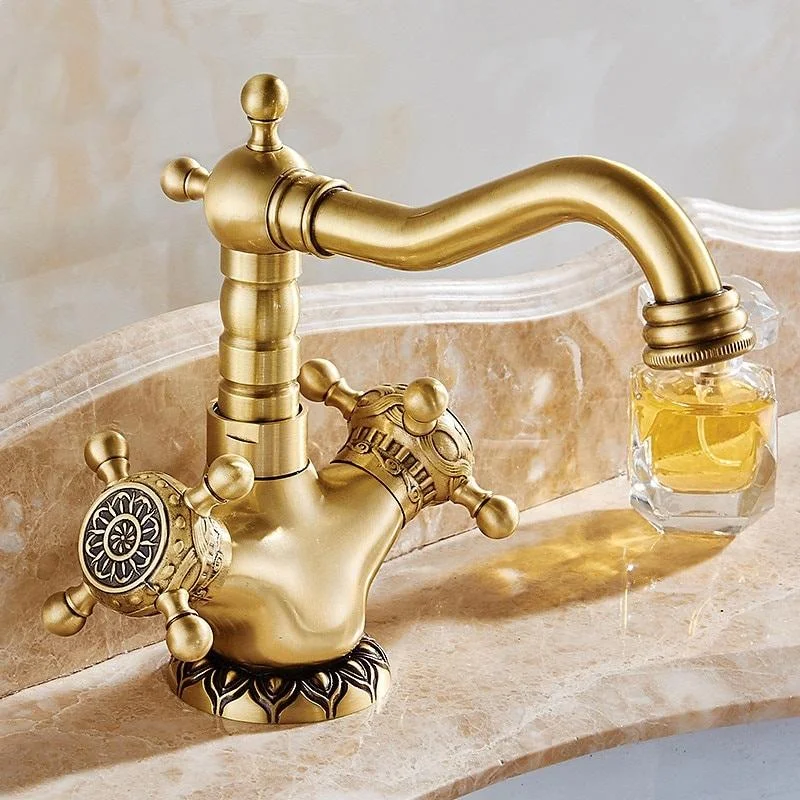Basin Faucets Antique Brass Bathroom Faucet Basin Carving Tap Rotate Double Handle Hot and Cold Water Mixer Taps Basin Faucets Antique Brass Bathroom Faucet Basin Carving Tap Rotate Double Handle Hot and Cold Water Mixer Taps