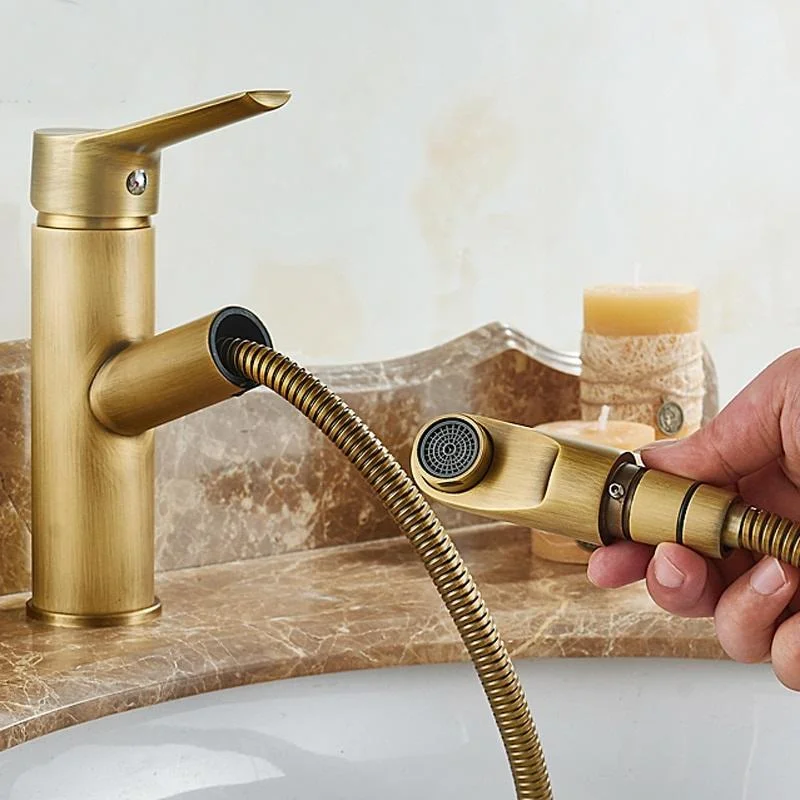 Antique Brass Pull Out Bathroom Faucet Deck Mounted Vanity Sink Hot and Cold Basin Mixer Tap Deck Mounted Brass Crane Cock Antique Brass Pull Out Bathroom Faucet Deck Mounted Vanity Sink Hot and Cold Basin Mixer Tap Deck Mounted Brass Crane Cock