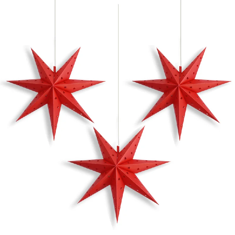 3-PACK 14" Red 7-Point Weatherproof Outdoor Plastic Star Lantern, with LED Bulbs and Lamp Cord Light Included 3-PACK 14" Red 7-Point Weatherproof Outdoor Plastic Star Lantern, with LED Bulbs and Lamp Cord Light Included