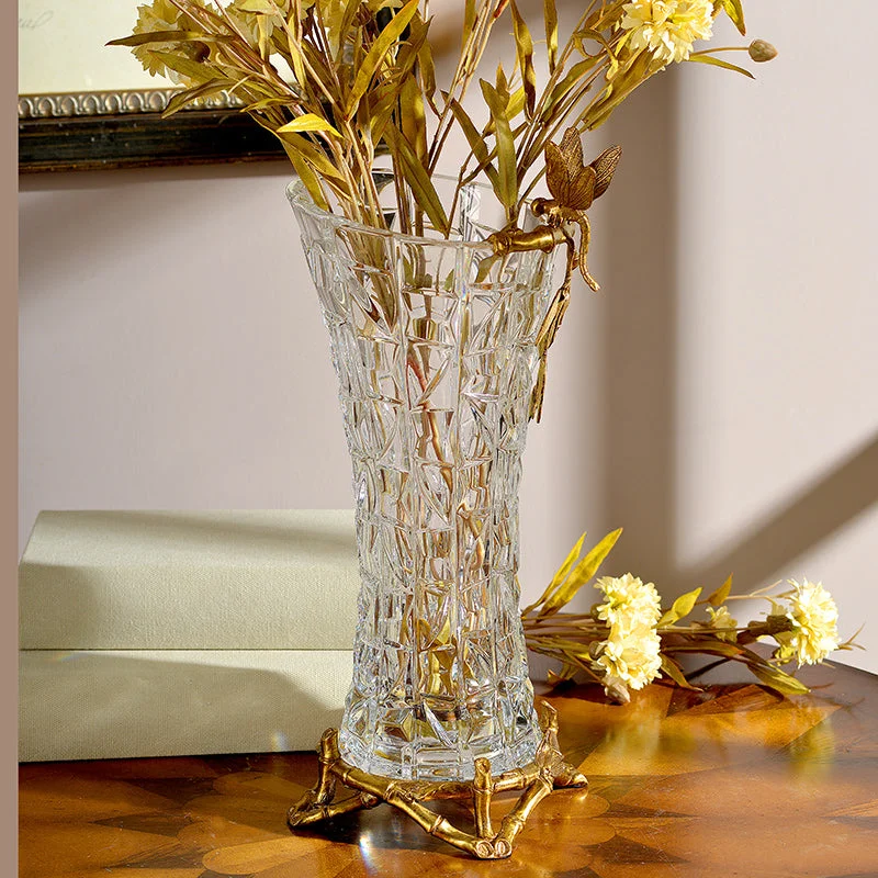 Gilt Bronze Crystal Vase with Butterfly Standing