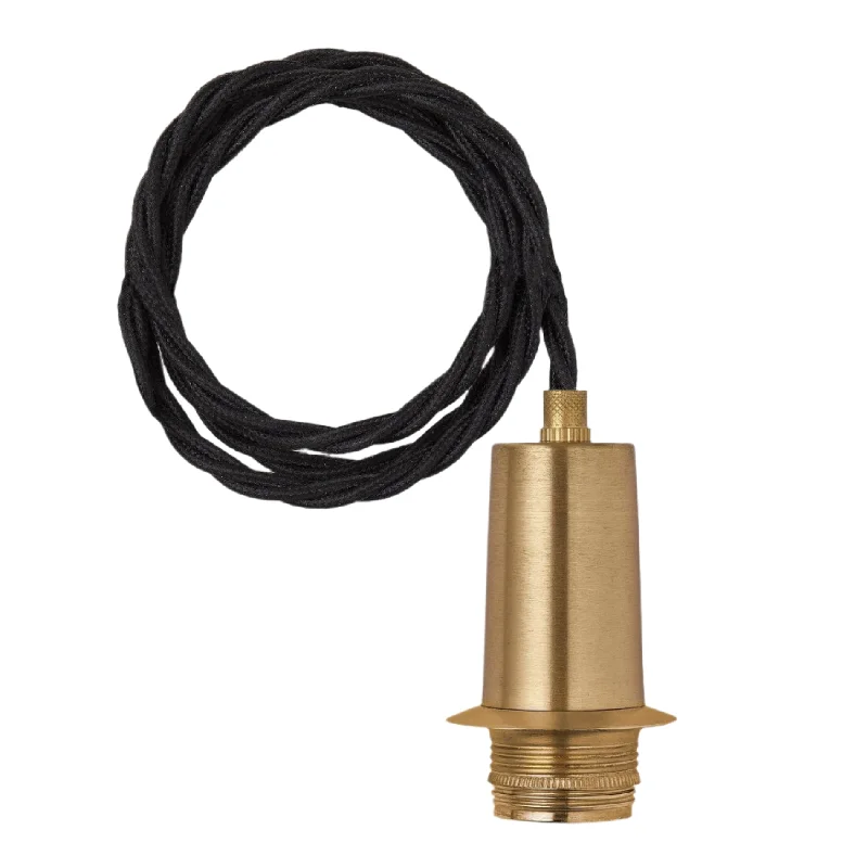Sleek Edison Cord Set ES E27 Bulb Holder - Brass Ring & Fabric Flex - 2m - Without Ceiling Rose Sleek Edison Cord Set ES E27 Bulb Holder - Brass Ring & Fabric Flex - 2m - Without Ceiling Rose