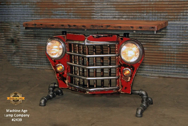 Steampunk Industrial / Original vintage 50's Jeep Willys Grille / Automotive / Table Sofa Hallway / Table #2439 Steampunk Industrial / Original vintage 50's Jeep Willys Grille / Automotive / Table Sofa Hallway / Table #2439