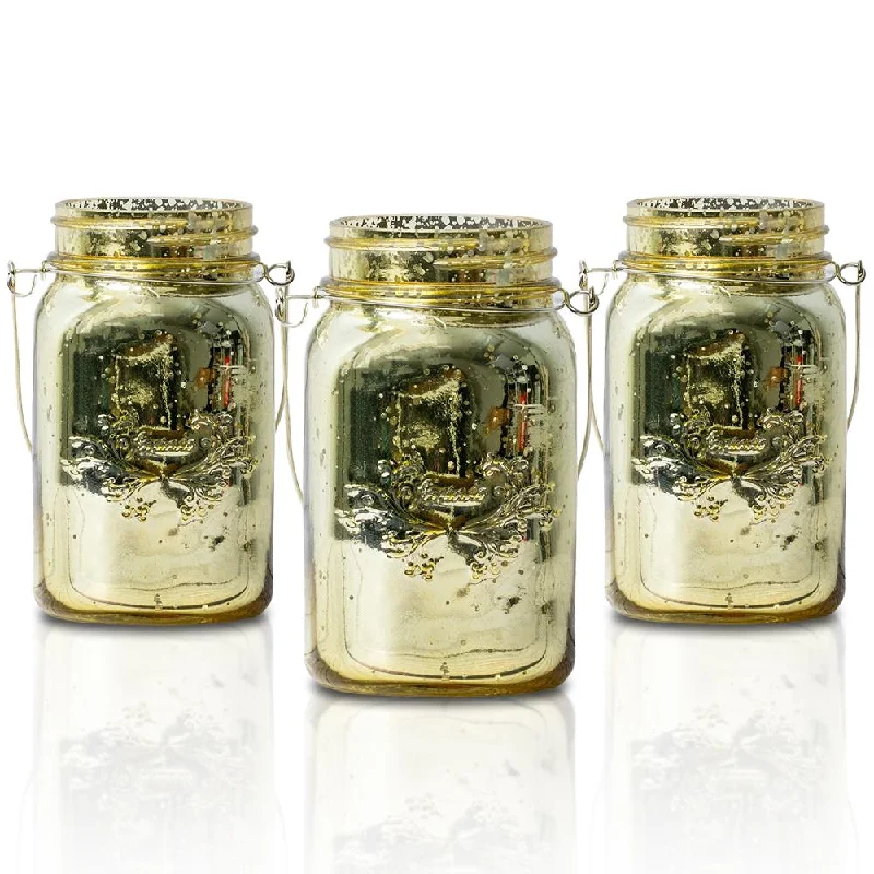 BLOWOUT (3-Pack) Fantado Regular Mouth Gold Mercury Glass Mason Jar with Handle, 16oz / 1 Pint BLOWOUT (3-Pack) Fantado Regular Mouth Gold Mercury Glass Mason Jar with Handle, 16oz / 1 Pint