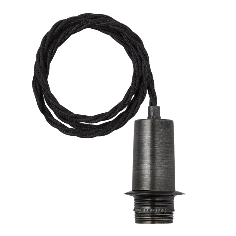 Sleek Edison Cord Set ES E27 Bulb Holder - Pewter Ring & Fabric Flex - 2m - Without Ceiling Rose Sleek Edison Cord Set ES E27 Bulb Holder - Pewter Ring & Fabric Flex - 2m - Without Ceiling Rose