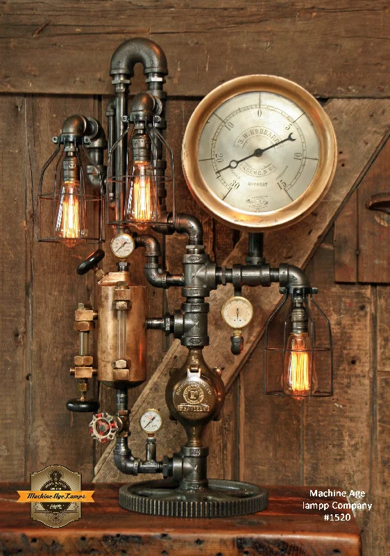 Steampunk Industrial / Antique Steam Gauge Lamp / Keene NH / H.W Hubbard / #1520 Steampunk Industrial / Antique Steam Gauge Lamp / Keene NH / H.W Hubbard / #1520