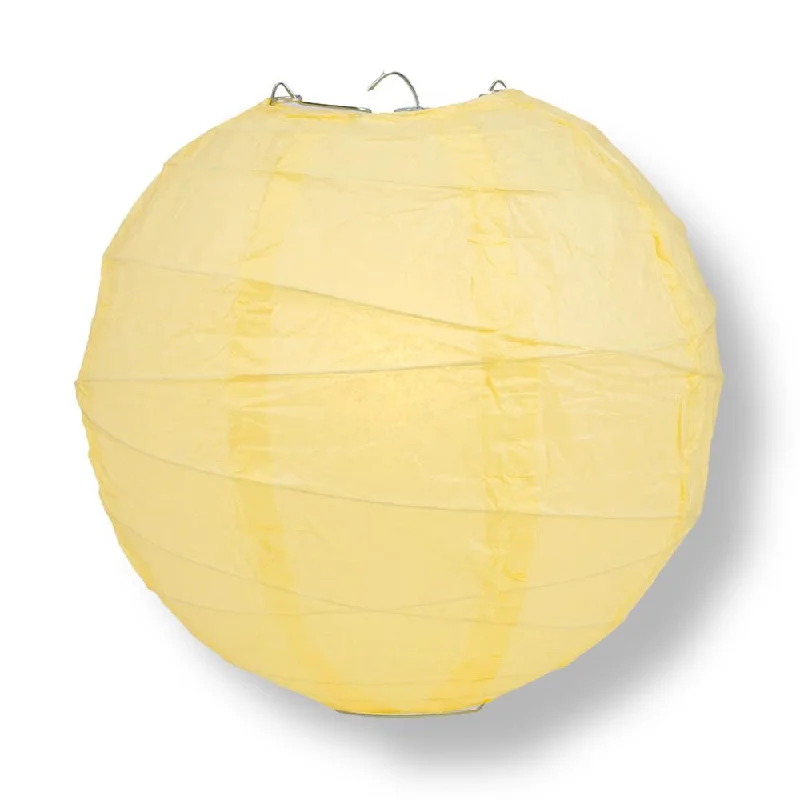20" Lemon Yellow Chiffon Round Paper Lantern, Crisscross Ribbing, Chinese Hanging Wedding & Party Decoration 20" Lemon Yellow Chiffon Round Paper Lantern, Crisscross Ribbing, Chinese Hanging Wedding & Party Decoration