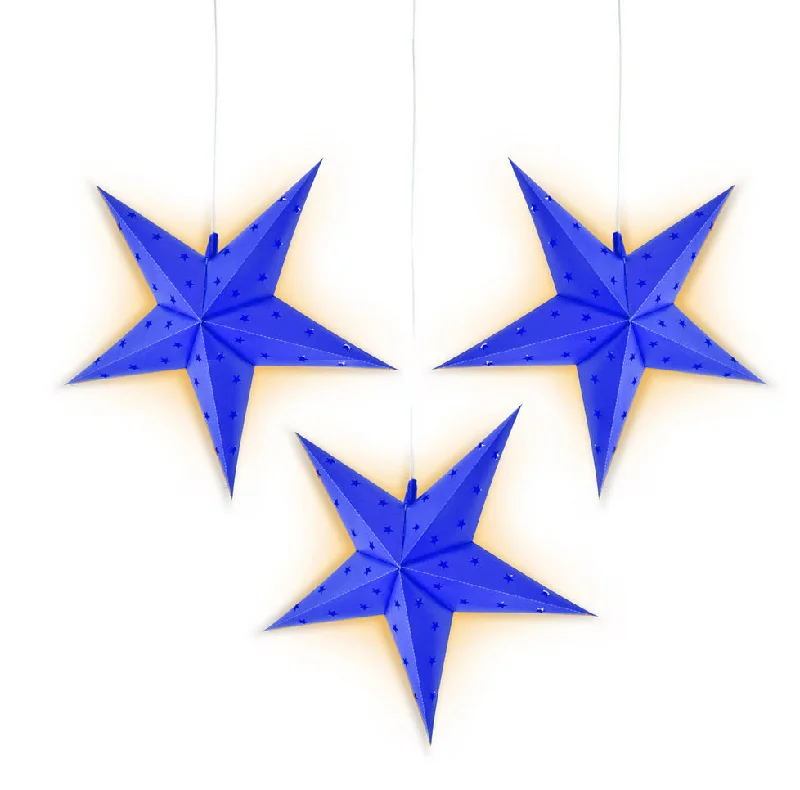 BLOWOUT 3-PACK 12" Dark Blue 5-Point Weatherproof Outdoor Plastic Star Lantern, with LED Bulbs and Lamp Cord Light Included BLOWOUT 3-PACK 12" Dark Blue 5-Point Weatherproof Outdoor Plastic Star Lantern, with LED Bulbs and Lamp Cord Light Included