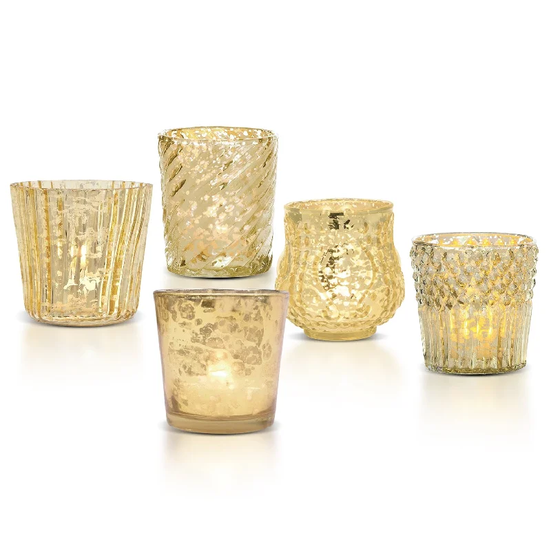 Vintage Love Gold Mercury Glass Tea Light Votive Candle Holders (5 PACK, Assorted Styles) Vintage Love Gold Mercury Glass Tea Light Votive Candle Holders (5 PACK, Assorted Styles)