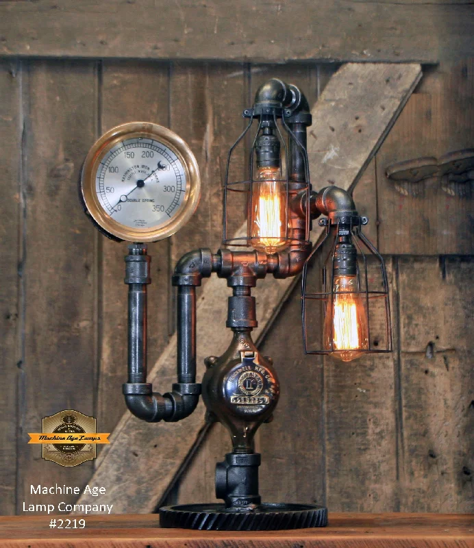 Steampunk Industrial Machine Age Lamp Company / 6" Steam Gauge / Gear Base / Lamp #2219 Sold Steampunk Industrial Machine Age Lamp Company / 6" Steam Gauge / Gear Base / Lamp #2219 Sold