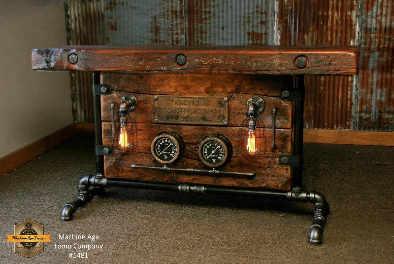 Steampunk Industrial Steam Locomotive Railroad Gauge Table / Barn Wood #1481 - SOLD Steampunk Industrial Steam Locomotive Railroad Gauge Table / Barn Wood #1481 - SOLD