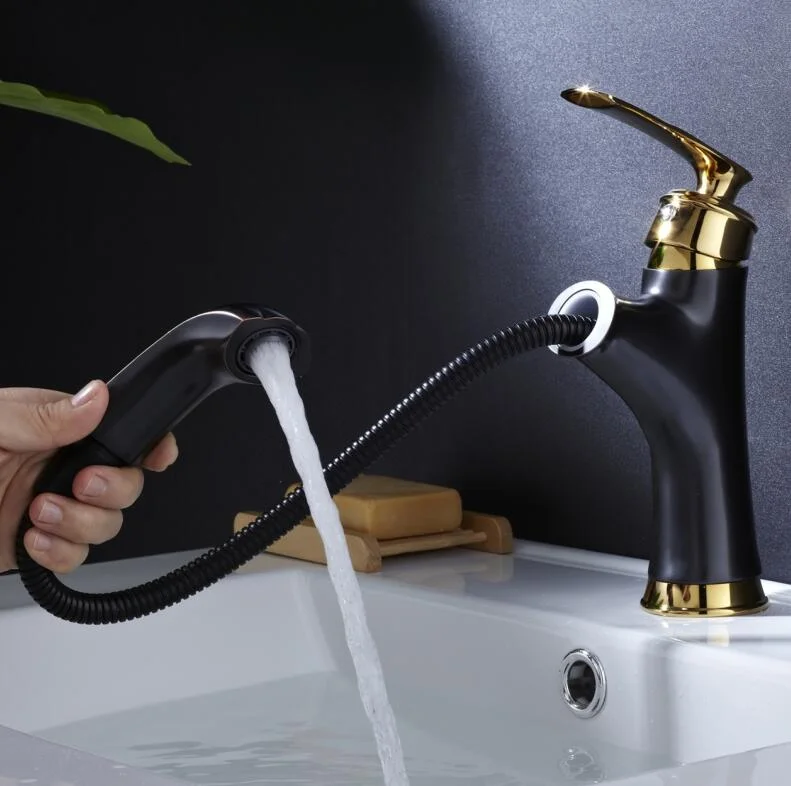 Basin Faucets Brass Black Modern Pull Out And Down Bathroom Faucet Kitchen Sink Faucet Toilet Mixer Tap Hot Cold Water Basin Faucets Brass Black Modern Pull Out And Down Bathroom Faucet Kitchen Sink Faucet Toilet Mixer Tap Hot Cold Water