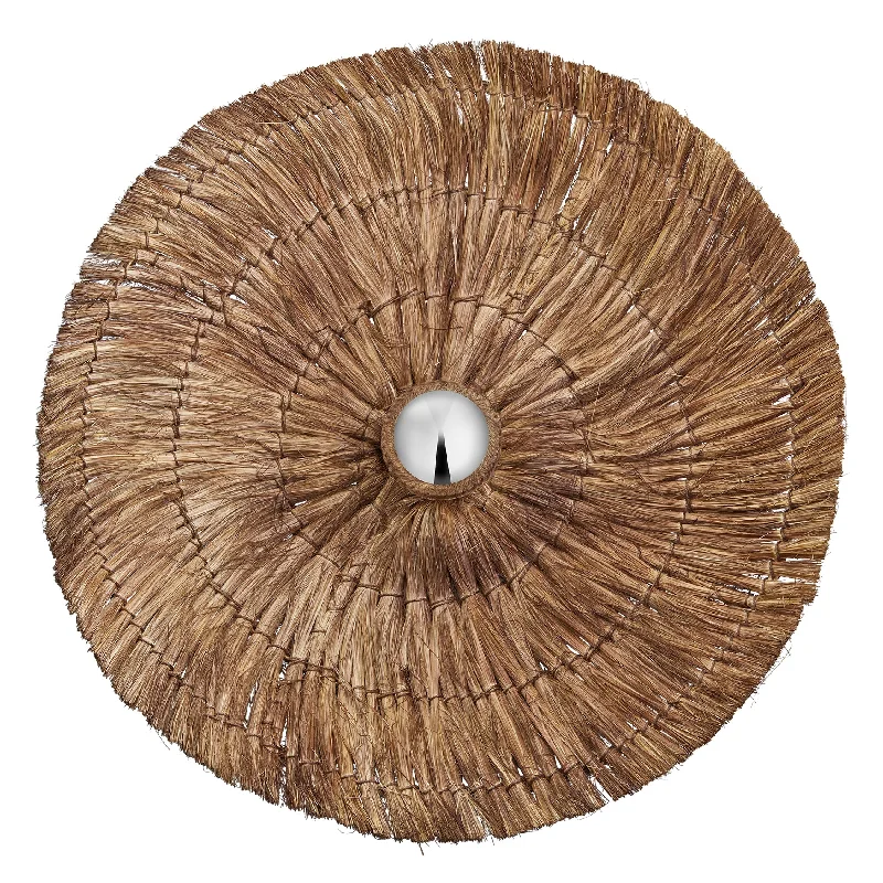 Moonj Natural Grass Round Wall Light Flush Mount - Brown