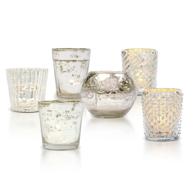 Showcase Vintage Mercury Glass Votive Tea Light Candle Holders - Silver (6 PACK, Assorted Designs) Showcase Vintage Mercury Glass Votive Tea Light Candle Holders - Silver (6 PACK, Assorted Designs)