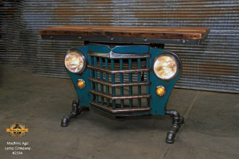 Steampunk Industrial / Original vintage 50's Jeep Willys Grille / Automotive / Table Sofa Hallway / Greenish / Table #2334 Steampunk Industrial / Original vintage 50's Jeep Willys Grille / Automotive / Table Sofa Hallway / Greenish / Table #2334