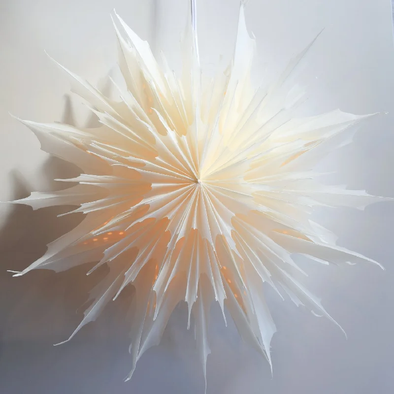 White Sleet Snowflake Lantern Pizzelle Design - Great With or Without Lights - Ideal for Holiday and Snowflake Decorations, Weddings, Parties, and Home Decor White Sleet Snowflake Lantern Pizzelle Design - Great With or Without Lights - Ideal for Holiday and Snowflake Decorations, Weddings, Parties, and Home Decor