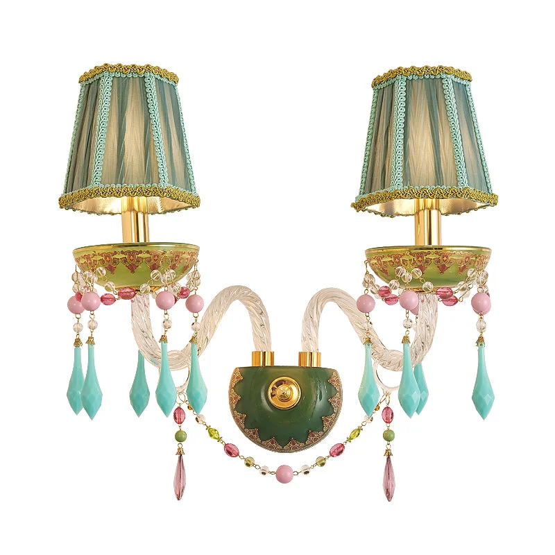 crystal wall sconce with green lampshades