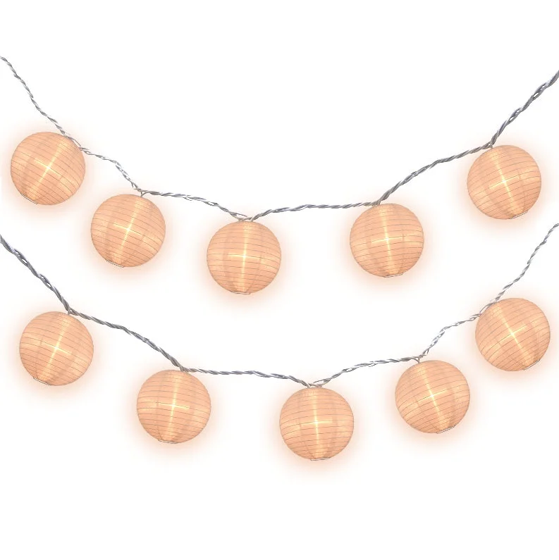 BLOWOUT 4" Beige Round Shimmering Nylon Lantern Party String Lights (8FT, Expandable) BLOWOUT 4" Beige Round Shimmering Nylon Lantern Party String Lights (8FT, Expandable)