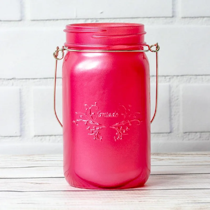 BLOWOUT SINGLE Fantado Wide Mouth Frosted Fuchsia / Hot Pink Mason Jar w/ Handle, 32oz BLOWOUT SINGLE Fantado Wide Mouth Frosted Fuchsia / Hot Pink Mason Jar w/ Handle, 32oz