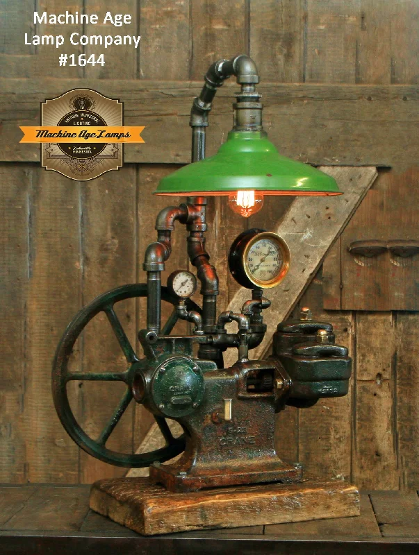 Steampunk Industrial / Antique Crane Water Pump / Light / Lamp / Barnwood / Green Shade / #1644 sold Steampunk Industrial / Antique Crane Water Pump / Light / Lamp / Barnwood / Green Shade / #1644 sold