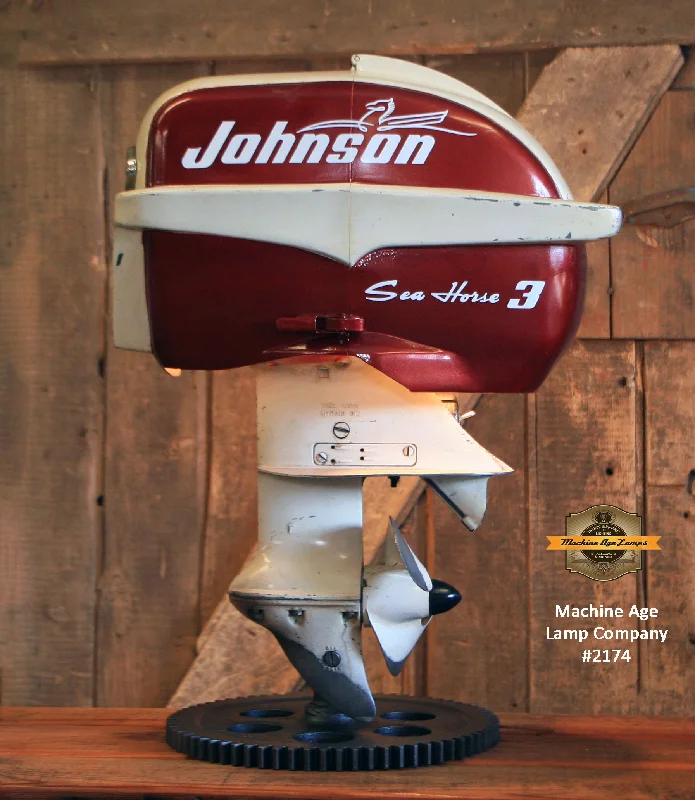 Steampunk Industrial / Antique Johnson Boat Motor / Nautical / Marine / Cabin / Lamp #2174 Steampunk Industrial / Antique Johnson Boat Motor / Nautical / Marine / Cabin / Lamp #2174