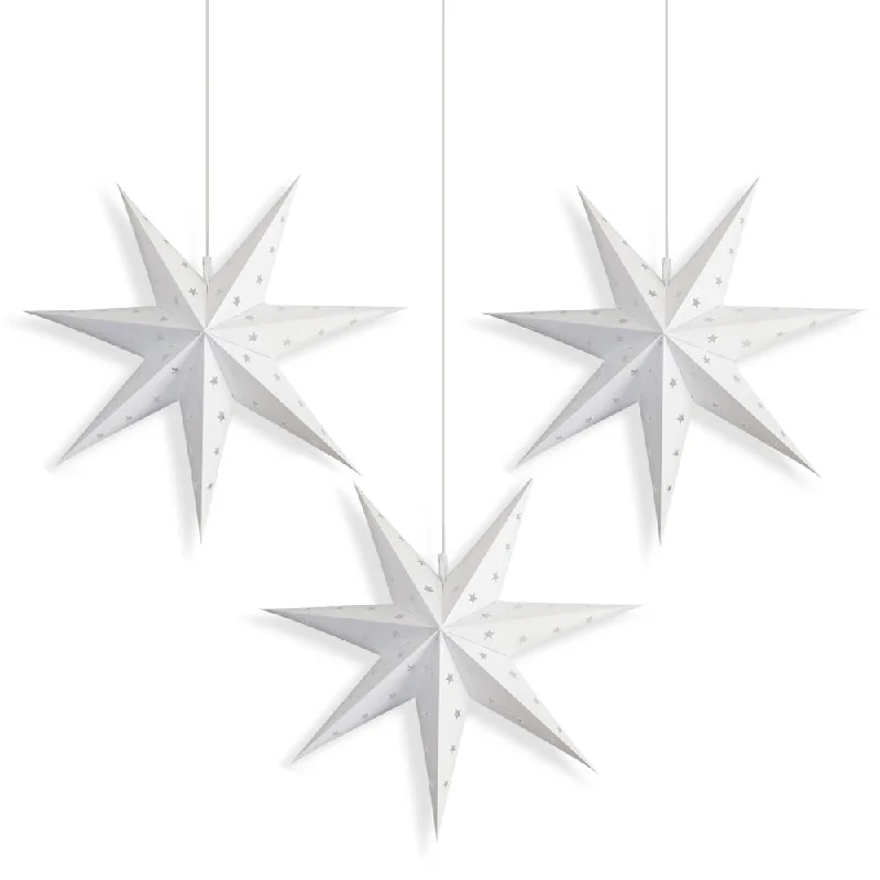 3-PACK 14" White 7-Point Weatherproof Outdoor Plastic Star Lantern, with LED Bulbs and Lamp Cord Light Included 3-PACK 14" White 7-Point Weatherproof Outdoor Plastic Star Lantern, with LED Bulbs and Lamp Cord Light Included