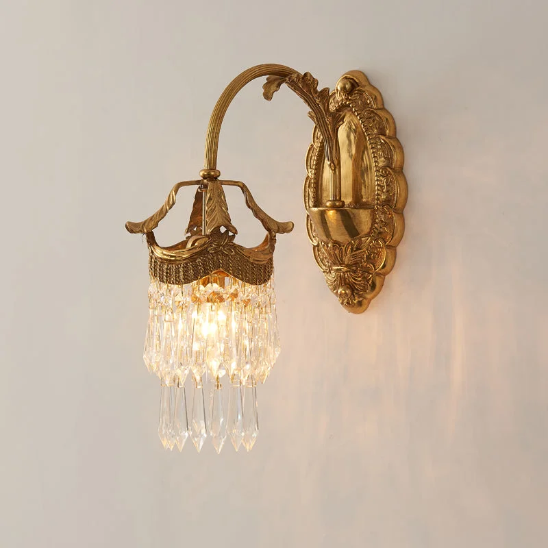 gilt bronze wall sconce with crystal lampshades