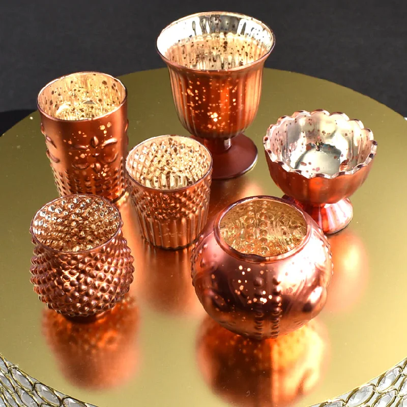 Vintage Glam Rustic Copper Red Mercury Glass Tea Light Votive Candle Holders (6 PACK, Assorted Designs and Sizes) Vintage Glam Rustic Copper Red Mercury Glass Tea Light Votive Candle Holders (6 PACK, Assorted Designs and Sizes)