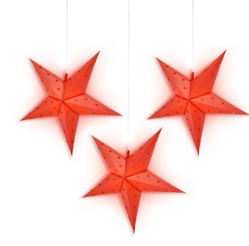 3-PACK 12" Red Weatherproof Outdoor Plastic Star Lantern, with LED Bulbs and Lamp Cord Light Included 3-PACK 12" Red Weatherproof Outdoor Plastic Star Lantern, with LED Bulbs and Lamp Cord Light Included