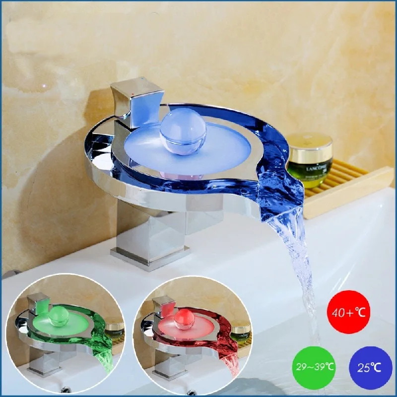 Led Bathroom Faucet Brass Chromed Waterfall Bathroom Basin Faucets 3 Color Change Tap Water Power Basin Led Mixer Faucet Led Bathroom Faucet Brass Chromed Waterfall Bathroom Basin Faucets 3 Color Change Tap Water Power Basin Led Mixer Faucet