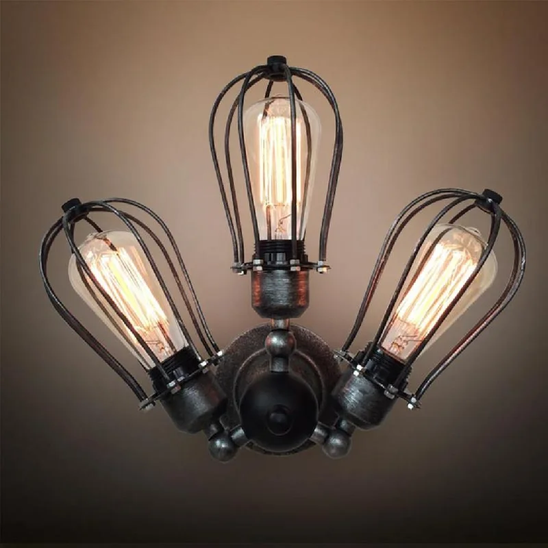 Globe 3 Lights Cage Swing Arm Wall Sconce