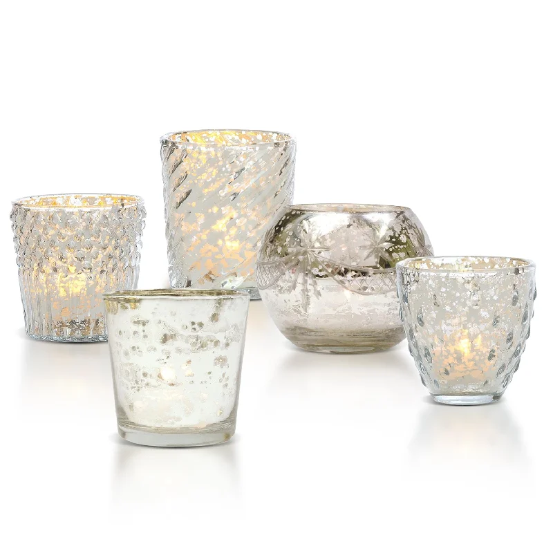 Vintage Love Silver Mercury Glass Tea Light Votive Candle Holders (5 PACK, Assorted Styles) Vintage Love Silver Mercury Glass Tea Light Votive Candle Holders (5 PACK, Assorted Styles)