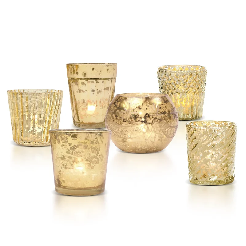 Showcase Vintage Mercury Glass Votive Tea Light Candle Holders - Gold (6 PACK, Assorted Designs) Showcase Vintage Mercury Glass Votive Tea Light Candle Holders - Gold (6 PACK, Assorted Designs)