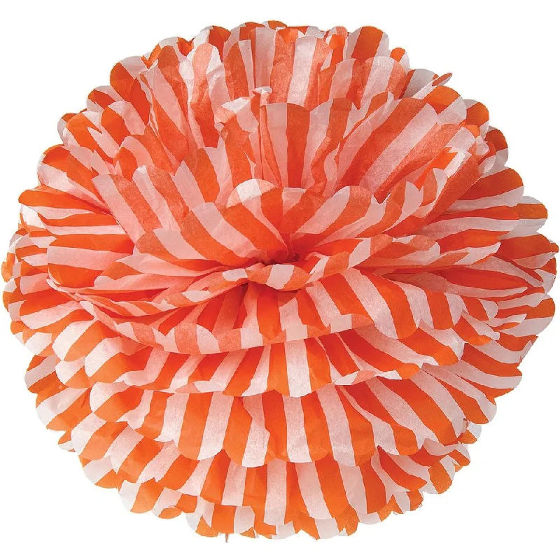 Tangerine Orange Striped 15 Inch Tissue Paper Flower Pom Pom