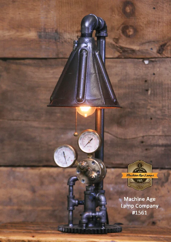 Steampunk Industrial / Antique Shade / Brass Regulator / Steam Gauge / Lamp #1561 sold Steampunk Industrial / Antique Shade / Brass Regulator / Steam Gauge / Lamp #1561 sold