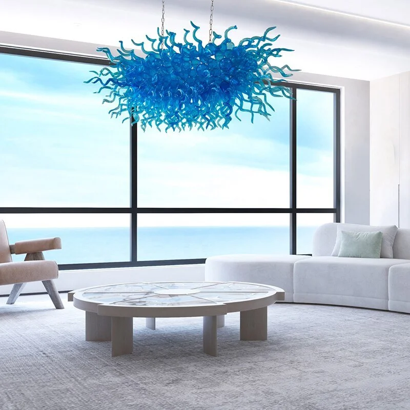 Designer 100% Hand-Blown Glass LED Chandelier for Foyers, Living Rooms, and Dining Rooms Designer 100% Hand-Blown Glass LED Chandelier for Foyers, Living Rooms, and Dining Rooms