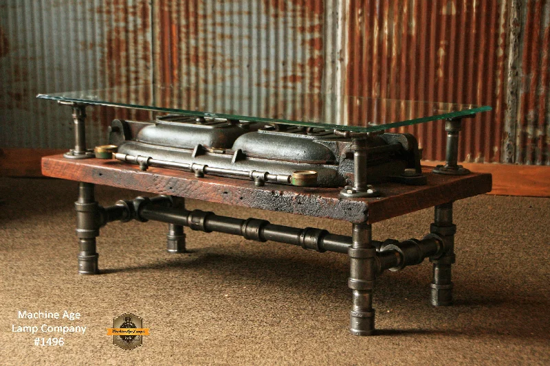 Steampunk Antique Industrial / Coffee Table / Barn Wood / Boiler Door #1496 - SOLD Steampunk Antique Industrial / Coffee Table / Barn Wood / Boiler Door #1496 - SOLD