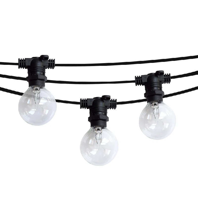 BLOWOUT 50 Socket Outdoor Commercial String Light Set, Clear Globe Bulbs, 54 FT Black Cord w/ E12 C7 Base, Weatherproof