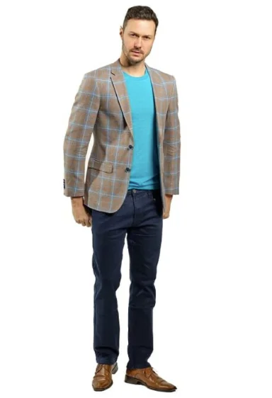 Slim Fit Brown and Blue Plaid Sport Jacket GB-SJ-VBC-46