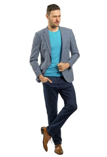 Slim Fit Blue & White Plaid Sport Jacket GB-SJ-VBC-44