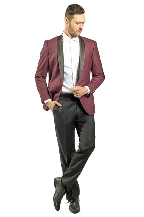 Slim Fit Shawl Lapel Burgundy Sport Jacket GB-SJ-X13